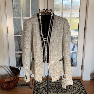 Zara Tweed Blazer Spike studs Frayed collar size Medium NEW